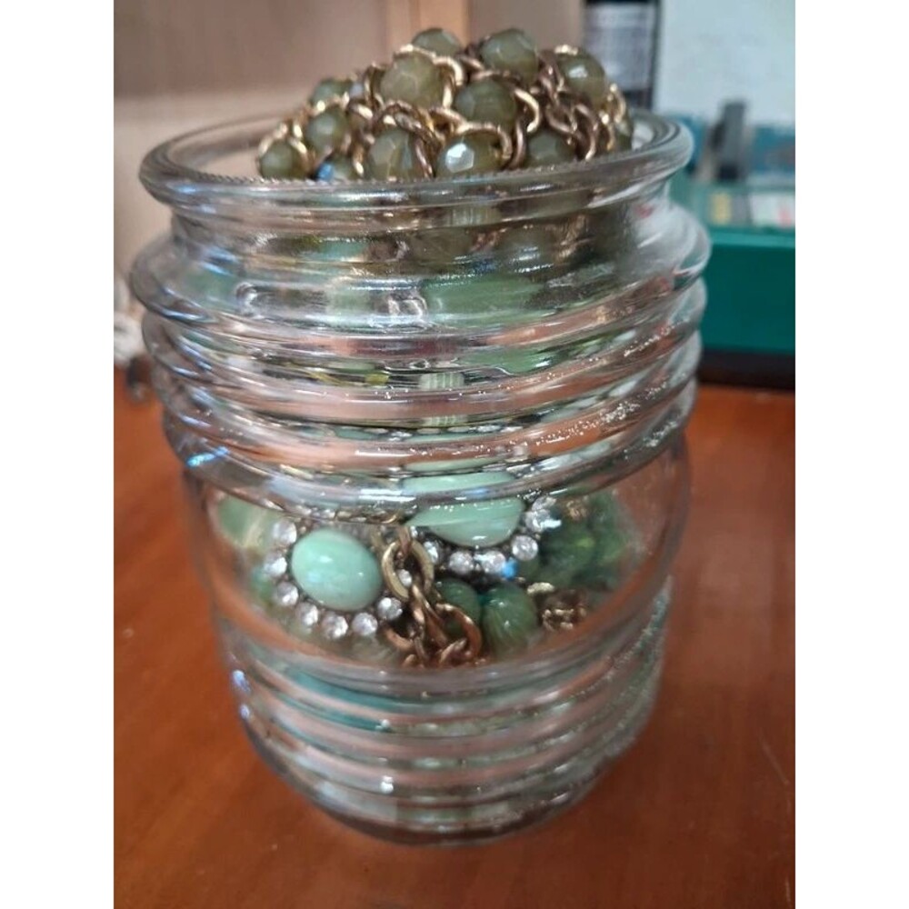 All my GREEN jewelry!   Green glam goddess mystery jar
